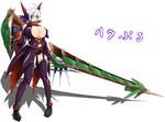  ahoge armor bow breasts cleavage gigginox_(armor) gunlance hair_bow huge_breasts lance long_hair midriff monster_hunter monster_hunter_3 navel polearm ponytail red_eyes shield silver_hair smile solo taiga_isaka vocaloid voyakiloid weapon yowane_haku 