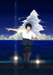  bad_id bad_pixiv_id balancing black_hair closed_eyes cloud floodlights horizon kneehighs open_mouth original outstretched_arms shiira shirt short_hair skirt sky solo spread_arms 