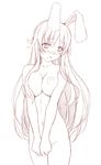  animal_ears blush breast_squeeze breasts bunny_ears covering covering_crotch embarrassed lineart long_hair looking_away medium_breasts monochrome nipples nude nude_cover open_mouth reisen_udongein_inaba sin-go solo standing touhou v_arms very_long_hair 