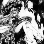  acryl bad_id bad_pixiv_id barefoot dress eyes feet floating greyscale highres long_hair monochrome smile solo touhou umbrella yakumo_yukari 