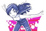  bent_over blush collarbone downblouse flat_chest happy idolmaster idolmaster_(classic) kisaragi_chihaya long_hair monochrome outstretched_arms solo spread_arms takahashi_ren 