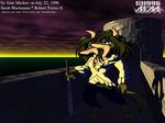  1996 al_mackey battlement canine herm intersex multi_head pose sarah_blackmane solo standing sunset sword two_heads weapon wolf 