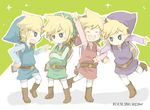  alternate_color blonde_hair blue_eyes crossed_arms hat link male_focus multiple_boys multiple_persona popupopo smile the_legend_of_zelda the_legend_of_zelda:_four_swords toon_link v 