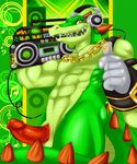  abs boombox furry gloves headphones highres male male_focus muscle muscles music_note necklace nude penis radio reptile scalie sega solo sonic_(series) sonic_the_hedgehog teeth thumbs_up vector_the_crocodile yellow_eyes 