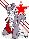  anthro breasts canine covering covering_self female fernando_faria hair kneeling mammal nipples plain_background short_hair solo white_background wolf 