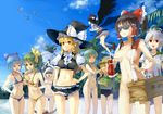  77gl beach bikini braids breasts cirno daiyousei flat_chest hakurei_reimu hat ibuki_suika izayoi_sakuya kawashiro_nitori kirisame_marisa kochiya_sanae konpaku_youmu moriya_suwako myon mystia_lorelei nude panties remilia_scarlet rumia shameimaru_aya skirt sky sunglasses swimsuit touhou underwear water wings wriggle_nightbug 