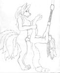  big_breasts black_and_white breasts canine duo ear_piercing female herm intersex knot labia mammal monochrome monster(artist) monster_(artist) multi_cock multiple_tails mythril_blackpaw nipples penis piercing plain_background pussy size_difference vyxen were werewolf white_background wolf 
