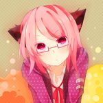  animal_ears bad_id bad_pixiv_id cat_ears glasses itamidome original pink_eyes pink_hair solo 