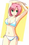  :d armpits arms_up bikini blush green_eyes highres navel nirap o-ring o-ring_top open_mouth red_hair rio_rollins short_hair side-tie_bikini smile solo super_blackjack swimsuit thigh_gap 