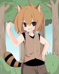  animal_ears araiguma_(bonobono) bonobono brown_hair hand_on_hip kita_senju personification solo squirrel 