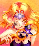  bare_arms bishoujo_senshi_sailor_moon blush character_name choker earrings jewelry looking_at_viewer mimete_(sailor_moon) one_eye_closed orange_(color) orange_background orange_eyes orange_hair short_hair smile solo star tongue torao_(torakmn) wand witches_5 