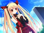  blonde_hair bloody_rondo dress game_cg long_hair red_eyes sky twintails 