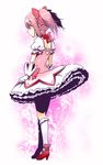  bow bubble_skirt c_(neta) dress gloves hair_bow heart kaname_madoka magical_girl mahou_shoujo_madoka_magica pink_background pink_eyes pink_hair shoes short_hair skirt solo twintails 