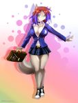  big_breasts blush breasts briefcase canine cleavage clothed converse female green_eyes handbag jessica_elwood looking_at_viewer miniskirt schoolgirl sechs_fuckheaven shoes solo standing walking wolf 