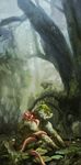  absurdres bad_id bad_pixiv_id fantasy forest gorgon green highres hong_yun_ji lamia lily_pad monster_girl moss nature original scenery sleeping statue 