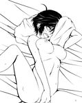  blush breasts female_orgasm greyscale highres large_breasts lineart lying masturbation monochrome nipples nude on_back open_mouth orgasm persona persona_4 shirogane_naoto short_hair solo spread_legs suta_furachina sweat 