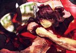  bad_id bad_pixiv_id grin hat iketa outstretched_arm purple_hair red_eyes remilia_scarlet short_sleeves slit_pupils smile smirk solo touhou 
