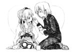  1girl ayasaki_hayate bolze chocolate couple eating food greyscale hayate_no_gotoku! heart hetero long_hair monochrome sanzen'in_nagi sitting valentine 