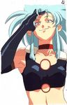  armpits collar elbow_gloves fang gloves green_hair naughty_face ryouko_(tenchi_muyou!) solo spiked_hair tenchi_muyou! yellow_eyes 