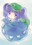  :3 absurdres backpack bag blue_eyes blue_hair chibi hair_bobbles hair_ornament hat highres kawashiro_nitori key pocket solo touhou two_side_up yume_shokunin 