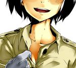  aoi_hana_(oumagadoki_doubutsuen) black_hair bob_cut close-up collarbone gloves head_out_of_frame oumagadoki_doubutsuen short_hair sweat taichi_(tomo) 