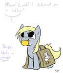  blonde_hair cute derpy_hooves_(mlp) dialog english_text equine eyes female feral friendship_is_magic fruit hair horse humor infantilism lol mammal my_little_pony orange orange_(fruit) pegasus plain_background pony solo text tigs white_background wings 