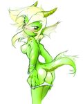  breasts dragon drybone female green panties scalie side_boob solo underwear undressing 