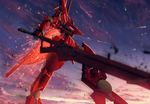  gundam gundam_00 highres huge_weapon mecha no_humans sky sparkle starlight_(stack) sunset sword weapon 