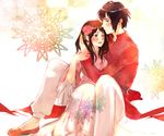  1girl axis_powers_hetalia chinese_clothes couple enishiyukari flower hetero hong_kong_(hetalia) sitting taiwan_(hetalia) 