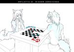  bra canine chess ear_piercing female fox fudchan game luanova male piercing shorts sitting topless 