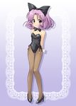  bow bowtie fishnet_pantyhose fishnets leotard masakichi_(crossroad) pantyhose playboy_bunny_leotard purple_eyes purple_hair ribbon shirayuki_(sister_princess) short_hair sister_princess solo wrist_cuffs 