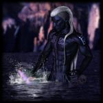 abs black_skin chest drow elf long_hair male muscle pecs solo tagme tattoo water white_hair 
