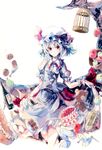  ayaya birdcage cage cake food fork looking_at_viewer plate remilia_scarlet smile solo spoon stuffed_animal stuffed_toy sugar_cube teddy_bear touhou 