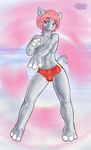  blush bulge cute girly hippo looking_at_viewer male matoc muscles pink_eyes pink_hair pose solo topless 