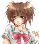  ao+beni aqua_eyes bad_id bad_pixiv_id brown_hair hibikino_high_school_uniform ichimonji_akane school_uniform smile solo tokimeki_memorial tokimeki_memorial_2 white_background 