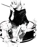  :p chin_rest drum drumsticks e.t._liu greyscale instrument k-on! monochrome off_shoulder oversized_object pants shirt short_hair signature sitting solo t-shirt tainaka_ritsu tongue tongue_out 