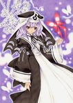  alternate_costume bug butterfly cherry_blossoms dress ghost hat insect junpyon0425 koumajou_densetsu koumajou_densetsu_2 purple_eyes purple_hair saigyouji_yuyuko solo touhou traditional_media 