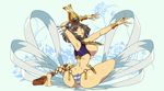  arms_up bandages black_hair blue_eyes breasts crown father_dimitry from_behind high_heels large_breasts looking_back menace nipples open_mouth panties queen's_blade sitting solo striped striped_panties thighs thong underwear wide_hips wrist_cuffs 