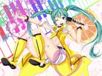  alternate_costume belt boots bracelet floral_background food fruit hatsune_miku heart jewelry long_hair microphone midriff navel oimari one_eye_closed open_mouth petals piano_keys project_diva_(series) project_diva_2nd shorts sleeveless solo star twintails very_long_hair vocaloid yellow_(vocaloid) 