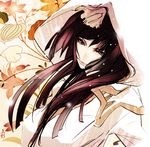  anoringo aya_gozen black_eyes black_hair female hood long_hair plant robe sengoku_musou sengoku_musou_3 solo 