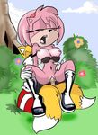 amy_rose boots bra breasts canine day eyes_closed female forest fox gloves hair hairband k47 kat_smith kitsune male miles_prower mobian multiple_tails outside penetration penis pink pink_hair pussy sex short_hair sonic_(series) straddle straight tail tree vaginal vaginal_penetration yellow 