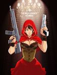  alternate_costume assault_rifle bad_id bad_pixiv_id breasts brown_hair chandelier cleavage corset cosplay dress dual_wielding fleur_de_lis folklore green_eyes grimm's_fairy_tales gun handgun holding hood large_breasts lips little_red_riding_hood little_red_riding_hood_(grimm) little_red_riding_hood_(grimm)_(cosplay) maou_alba nose pistol resident_evil resident_evil_5 rifle sheva_alomar sig_556 sig_sauer solo trigger_discipline weapon wrist_cuffs 