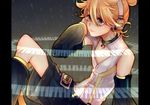  arm_warmers blonde_hair blue_eyes detached_sleeves headphones kagamine_len kagamine_len_(append) leg_warmers male_focus popped_collar ryou_(albtraum) shorts solo vocaloid vocaloid_append 