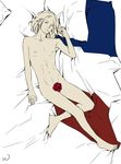  1boy axis_powers_hetalia flag flat_color flower france_(hetalia) full_body male male_focus nude solo white_background 