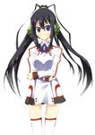  arms_crossed black_hair blue_eyes crossed_arms hair_ribbon infinite_stratos ponytail ribbon shinonono_houki solo thighhighs uniform 