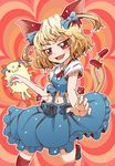  :3 animal_ears blonde_hair cat_ears cat_tail copyright_request emu_(toran) extra_arms fang hair_ribbon kneehighs navel red_eyes ribbon solo tail twintails 