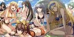  6+girls arms_up ball barefoot beach beachball bikini black_hair blonde_hair blue_eyes blue_hairband bow breasts brown_hair butt_crack cecilia_alcott character_request charlotte_dunois cleavage everyone eyepatch feet glasses green_eyes green_hair hair_bow hair_ribbon hairband hiropon_pj huang_lingyin infinite_stratos jewelry kneeling kneepits knees large_breasts laura_bodewig legs long_hair long_legs looking_back lying medium_breasts multiple_girls navel nohotoke_honne ocean on_stomach orimura_chifuyu pajamas pendant ponytail purple_eyes red_eyes ribbon shinonono_houki short_hair silver_hair swimsuit thighs twintails yamada_maya_(infinite_stratos) 