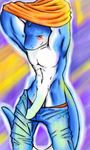  blush cetacean clothing colors erection long_penis looking_at_viewer male marine muscles nude penis scalie shark shiuk shy solo standing tail topless undressing 