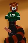  balls big_penis bottomless cute gideon green_eyes jersey looking_at_viewer male penis red_panda solo tail undressing 