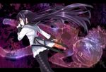  akemi_homura bad_id bad_pixiv_id black_hair floating_hair from_behind kaname_madoka letterboxed long_hair mahou_shoujo_madoka_magica masamuuu multiple_girls nude outstretched_arm outstretched_hand pantyhose profile purple_hair short_hair transparent twintails very_long_hair 